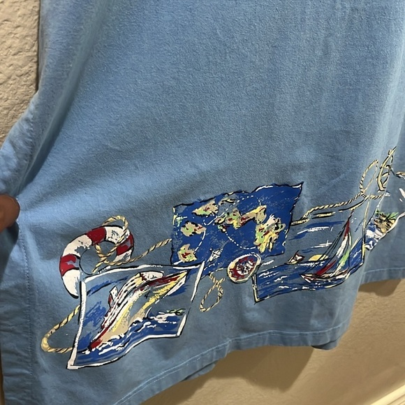 Vintage Y2K Bobbie Brooks Maxi Dress 12/14 Blue Island Graphic Short Sleeve - Picture 9 of 11